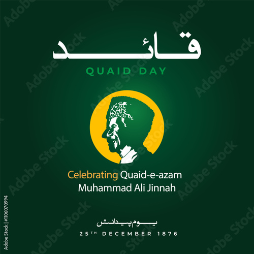 Yom-e-Quaid in urdu Calligraphy Translation from Quaid e azam Mohammad ali jinnah 25th December. vector illustration.