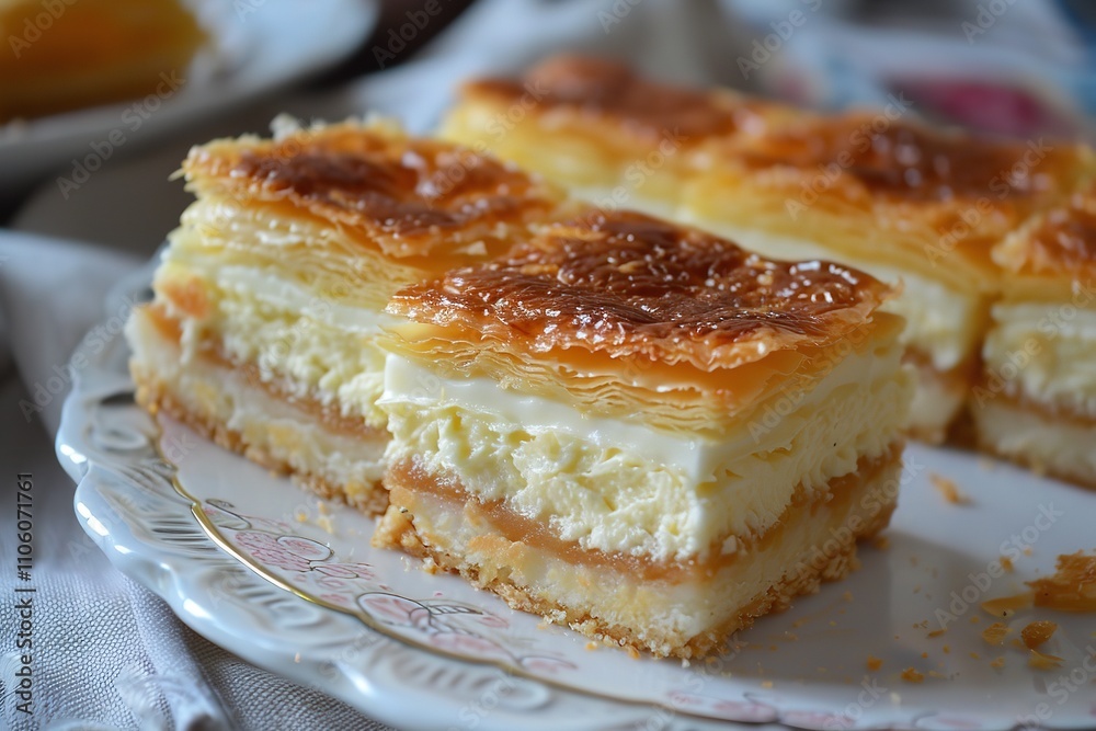 Flaky golden crust and creamy filling make these delectable pastry squares ideal for dessert or as a sweet snack, Generative AI. Flaky golden crust and creamy filling make these delectable pastry squares ideal for dessert or as a sweet snack, Generative AI.