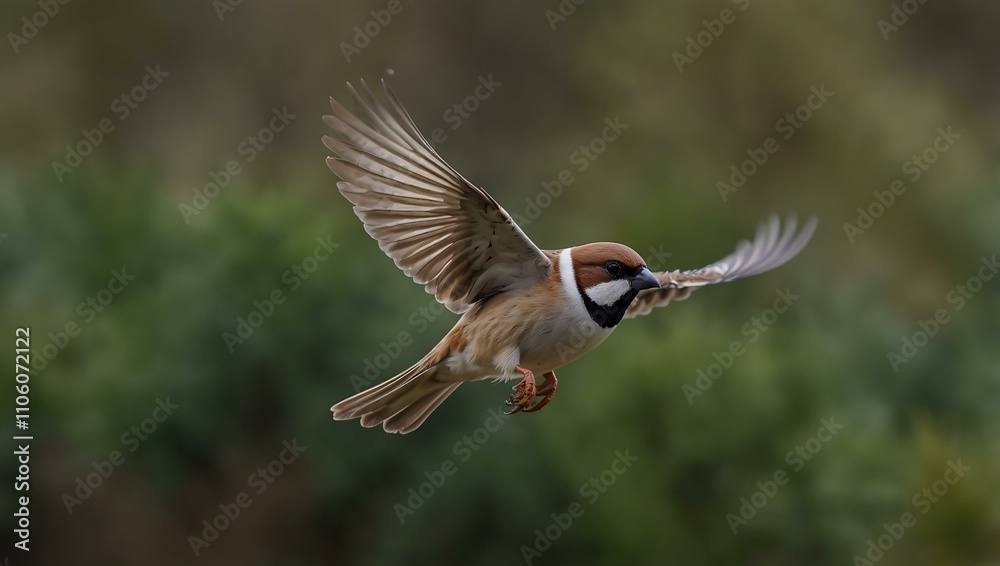 Flying Tree Sparrow in flight. Flying Tree Sparrow in flight.