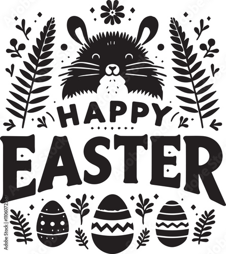 Happy easter typograpghy and easter elements vector on white background photo