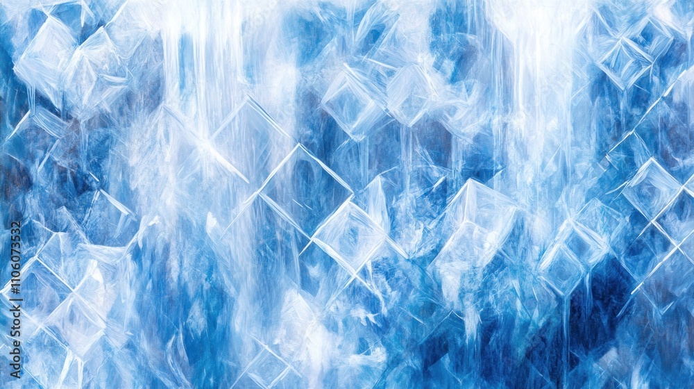 Abstract depiction of icy textures and patterns in shades of blue. Abstract depiction of icy textures and patterns in shades of blue.
