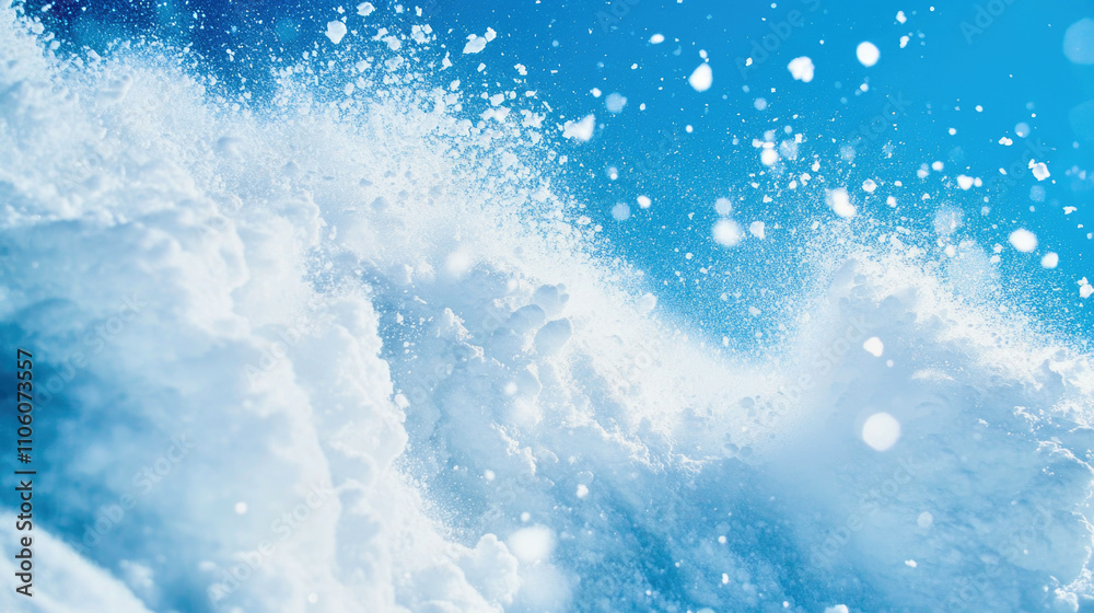 Avalanche tumbles down steep mountain slope under a clear blue winter sky Avalanche tumbles down steep mountain slope under a clear blue winter sky