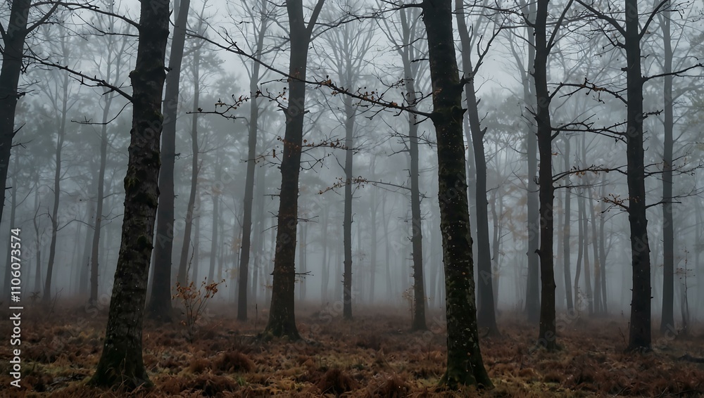 Foggy forest in autumn and winter weather. Foggy forest in autumn and winter weather.