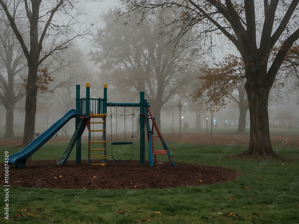 Fototapeta premium Foggy playground scene.
