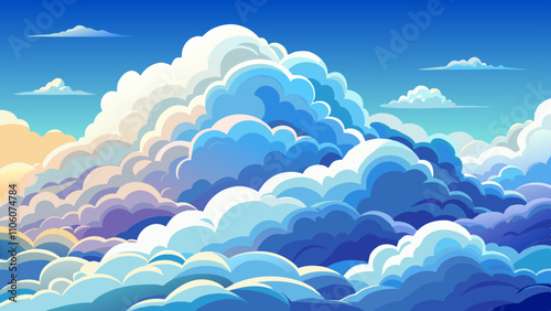 Stunning display of layered fluffy clouds in a striking gradient against a bright blue sky at sunset