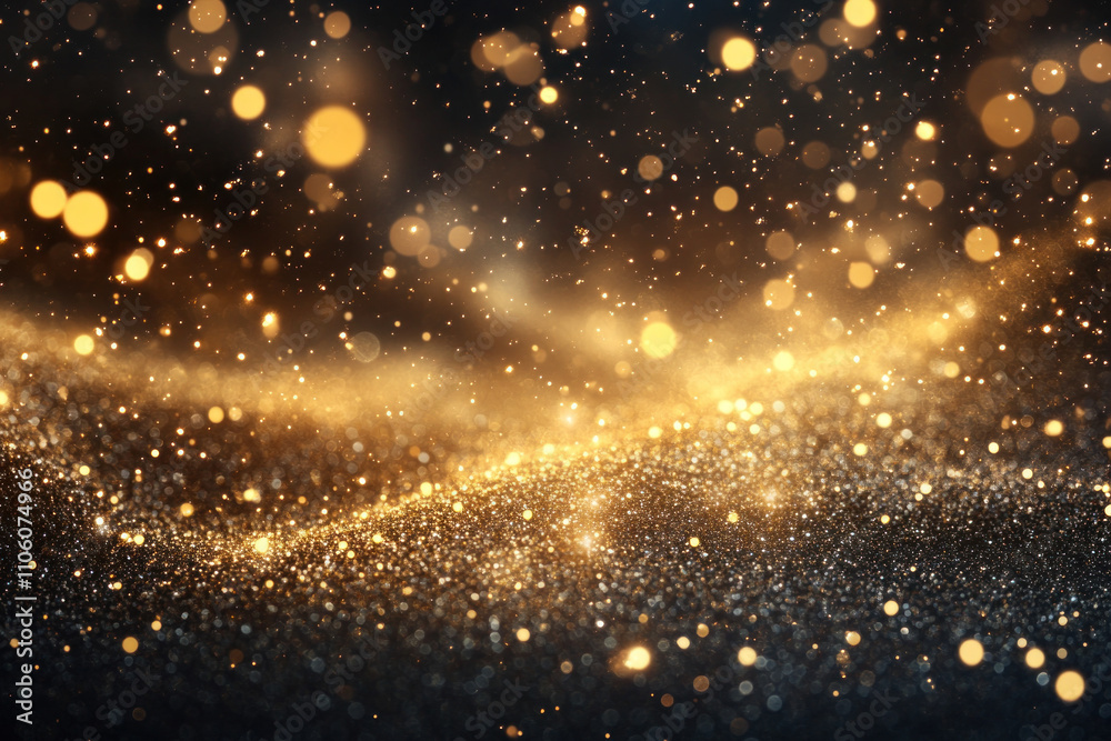 Fototapeta premium Gold glitter background with shimmering stars and sparkling lights, creating a festive and celebratory atmosphere.