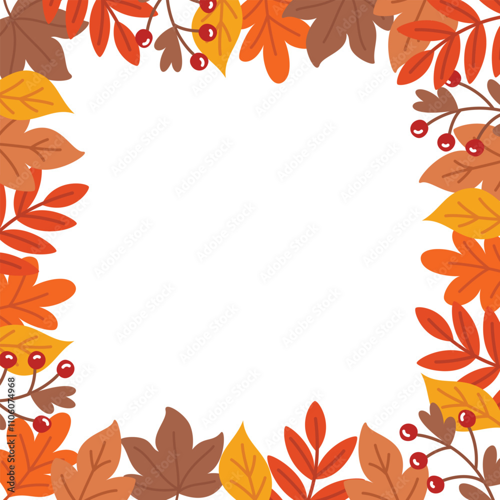 Autumn leaves square frame. Web banner template. Empty fall season design for banner or postcard. Flat style vector illustration Autumn leaves square frame. Web banner template. Empty fall season design for banner or postcard. Flat style vector illustration