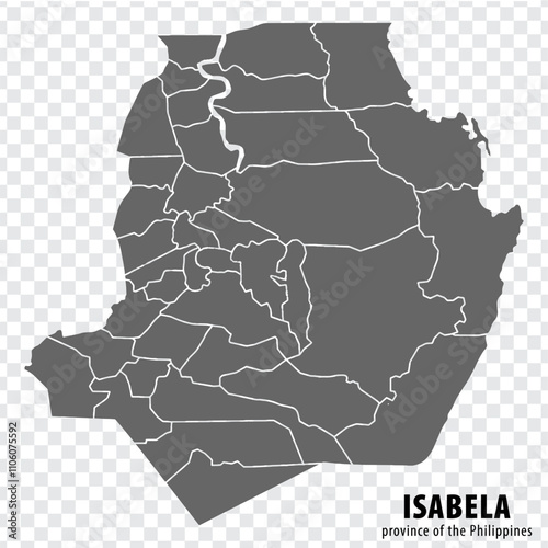 Blank map Isabela of Philippines. High quality map Province of Isabela with districts on transparent background for your web site design, logo, app, UI.  Republic of the Philippines.  EPS10.
