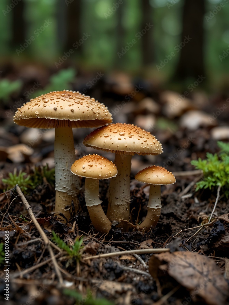 Forest mushrooms growing on the ground. Forest mushrooms growing on the ground.