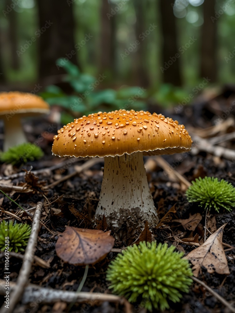 Forest mushrooms growing on the ground. Forest mushrooms growing on the ground.