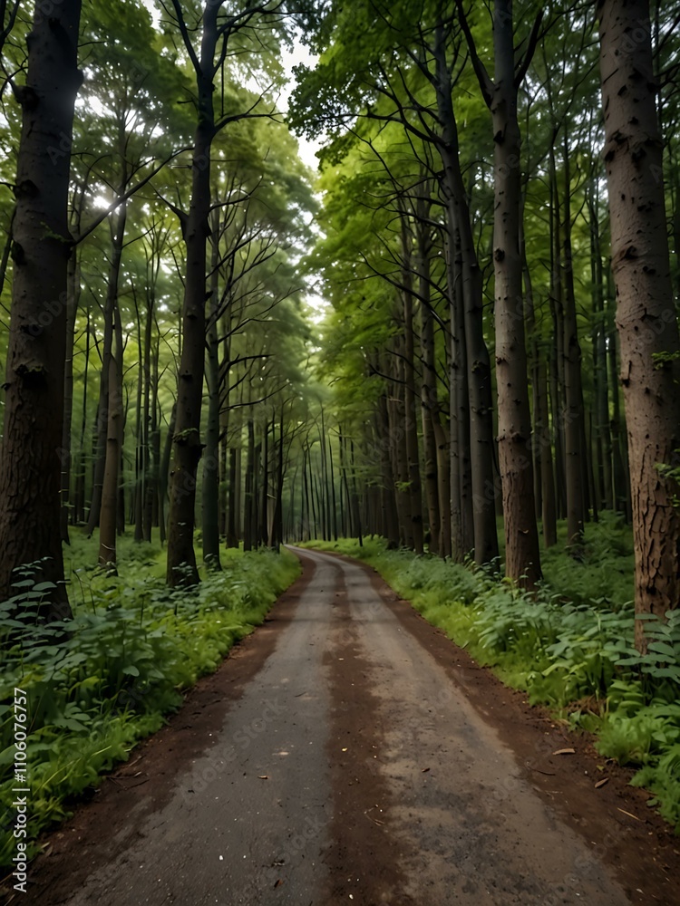 Fototapeta premium Forest road winding through trees.