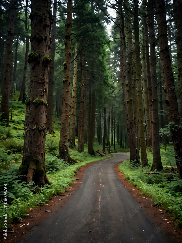 Obraz premium Forest road winding through trees.