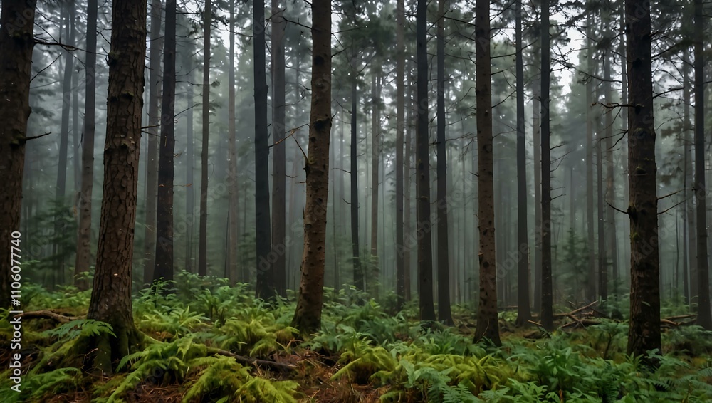 Fototapeta premium Forest with trees in the foreground and background.