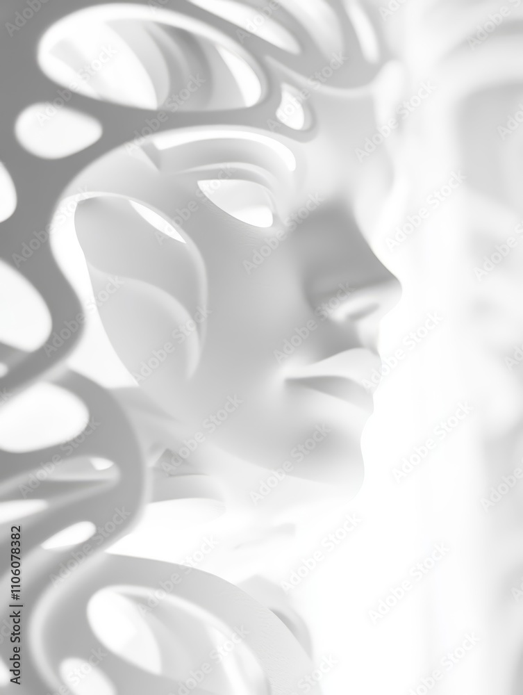 Elegant White Abstract Face with Intricate Design Elegant White Abstract Face with Intricate Design