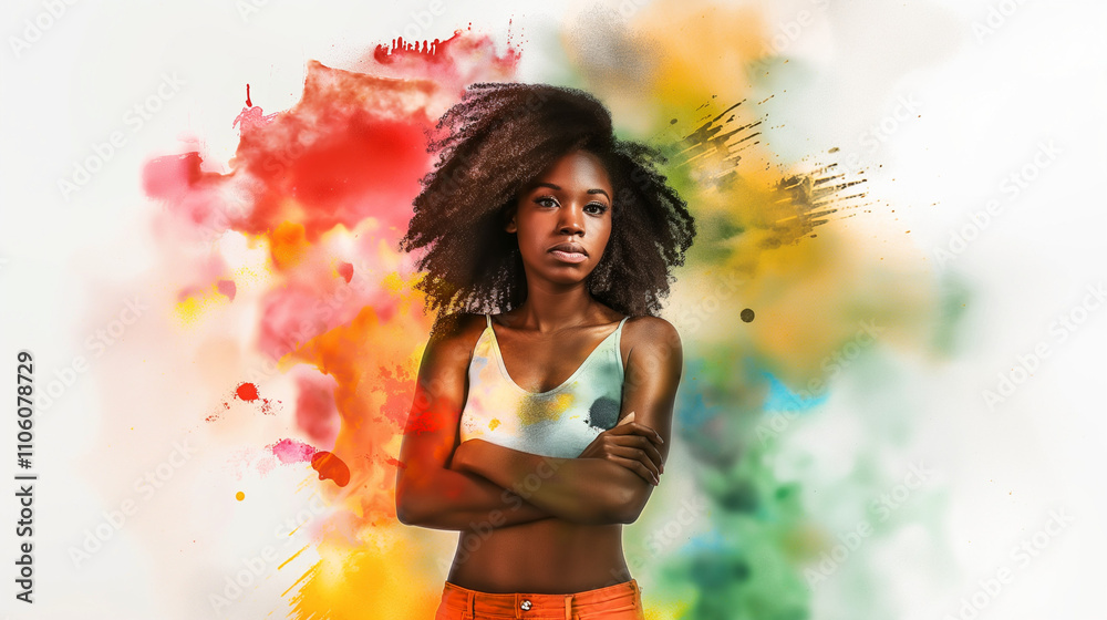 Vibrant portrait of a proud black woman in African colors. Vibrant portrait of a proud black woman in African colors.