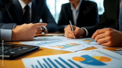 Wallpaper Mural A business meeting scene with charts and a digital money graph being discussed by a team Torontodigital.ca