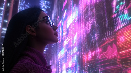 Wallpaper Mural Woman Analyzing Data in Futuristic City Setting Torontodigital.ca