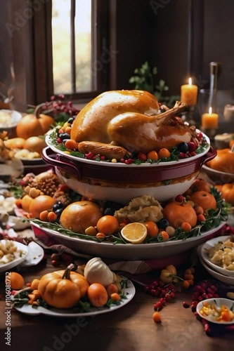 Thanksgiving holiday with a turkey served for dinner.