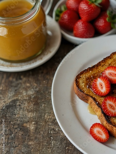 Wallpaper Mural French toast with strawberries and honey for National French Toast Day. Torontodigital.ca