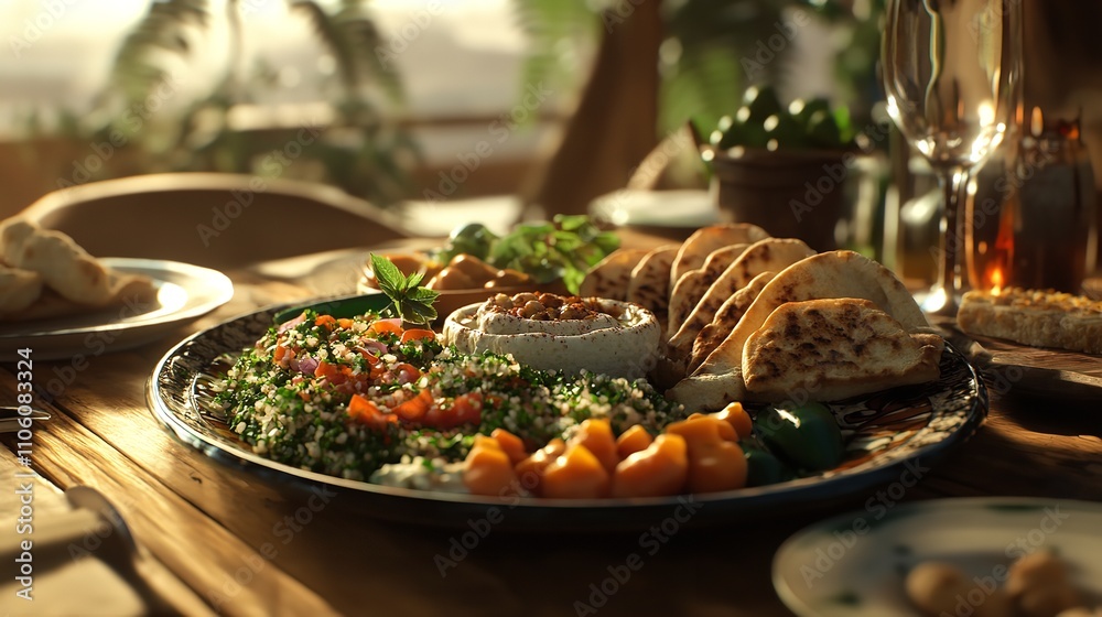 A Platter of Mezze with Tabbouleh, Baba Ganoush, and Falafel A Platter of Mezze with Tabbouleh, Baba Ganoush, and Falafel