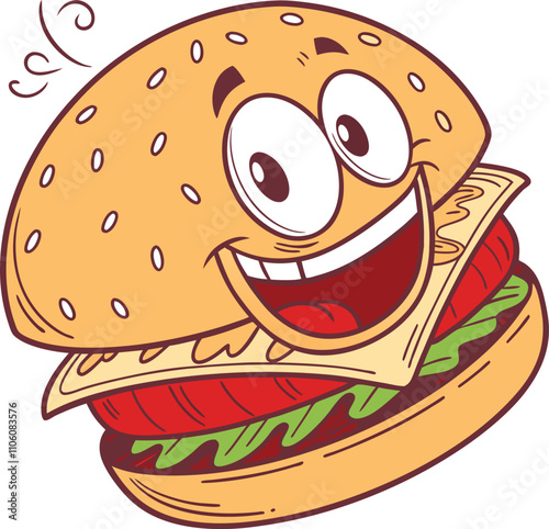 Happy Burger Cartoon Character 