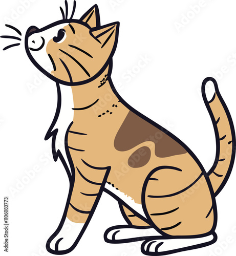 Curious Kitty: An adorable cartoon cat sits, gazing upward with an inquisitive expression. Perfect for children's books, websites, and playful designs. 