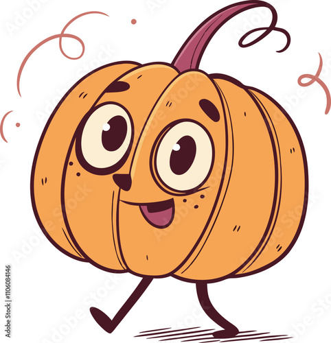 Happy Pumpkin Character Walking