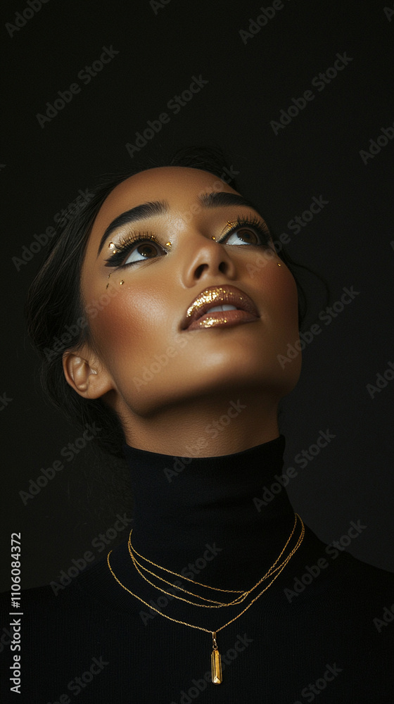GIRL MODEL POSES FOR GOLD MAKEUP SHOW GIRL MODEL POSES FOR GOLD MAKEUP SHOW