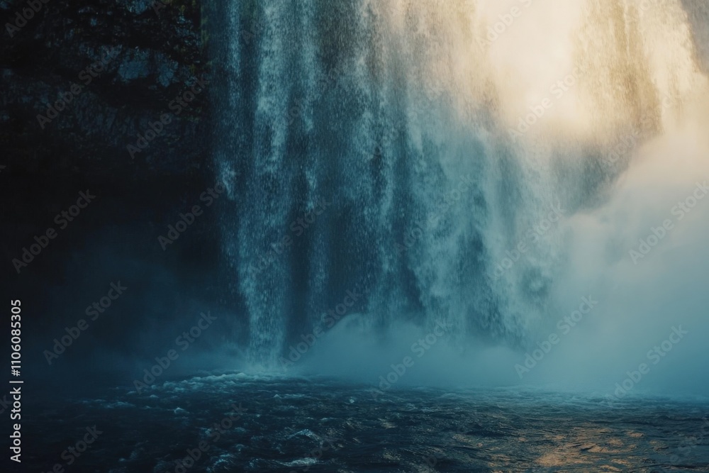 Seljalandsfoss Waterfall at Sunset in Iceland. Beautiful Natural Landscape Seljalandsfoss Waterfall at Sunset in Iceland. Beautiful Natural Landscape