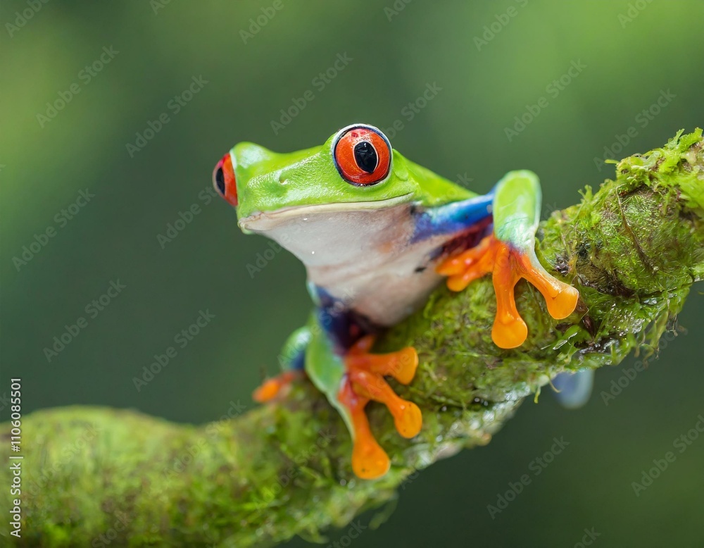 Obraz premium Red-eyed Tree Frog - Agalychnis callidryas, beautiful colorful from iconic to Central America forests, Costa Rica.