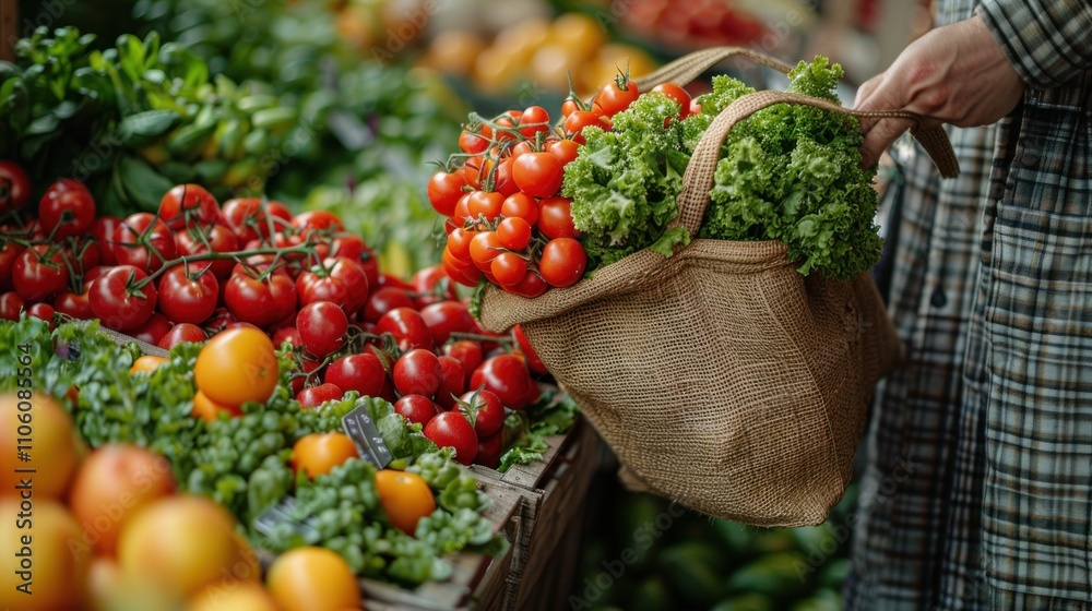 Shopper selecting fresh produce and placing it into a basket Shopper selecting fresh produce and placing it into a basket