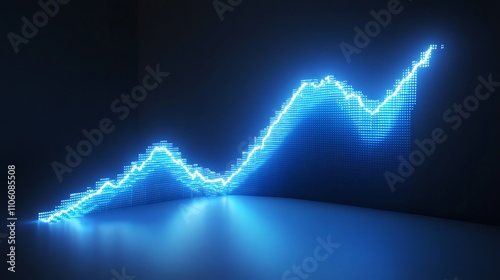 A glowing blue line graph rising sharply symbolizing economic success and profitability