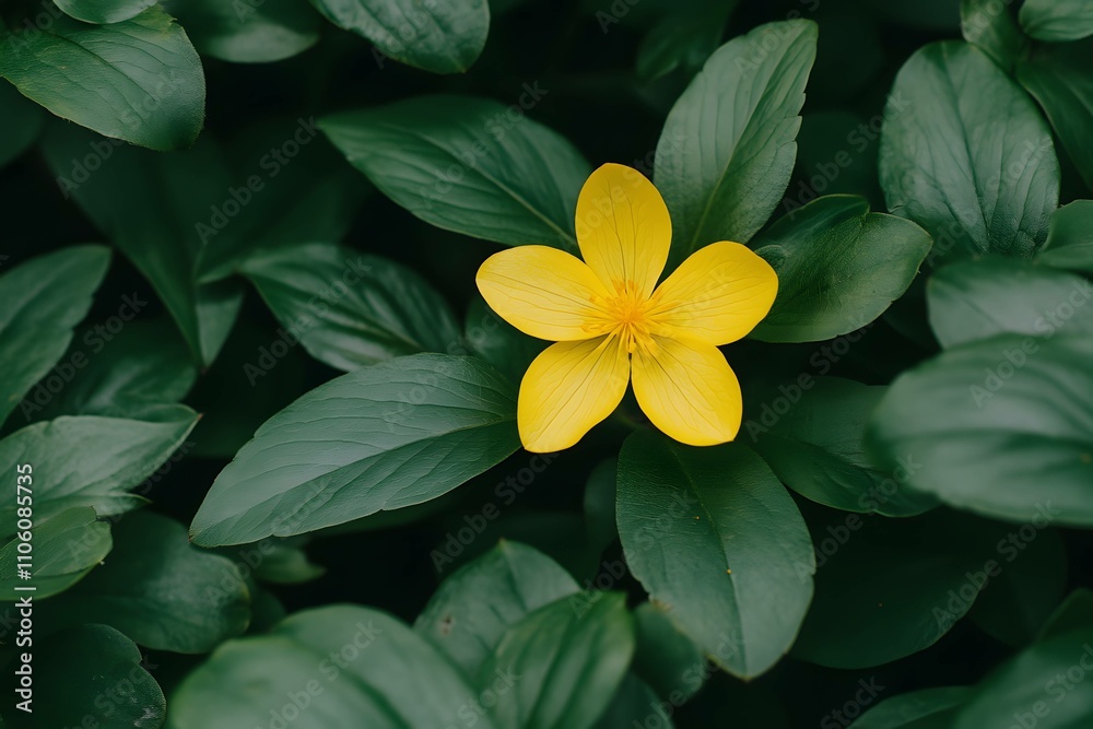Obraz premium Close up of little yellow flower with green leaf
