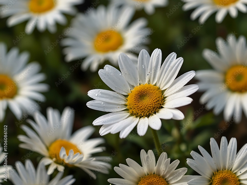 Obraz premium Fresh daisies blooming in a field outdoors.
