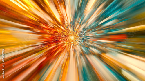 Vibrant tunnel with bursts of orange, teal, and yellow in abstract motion