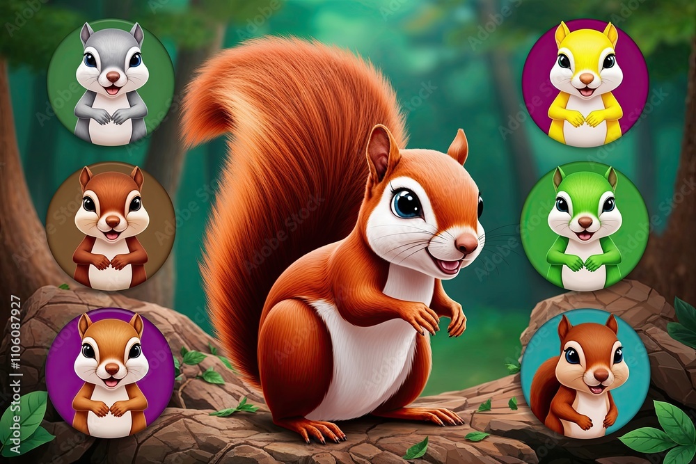Naklejka premium Vibrant Squirrel Head Icons Fun Cartoon Collection for Woodland Themes