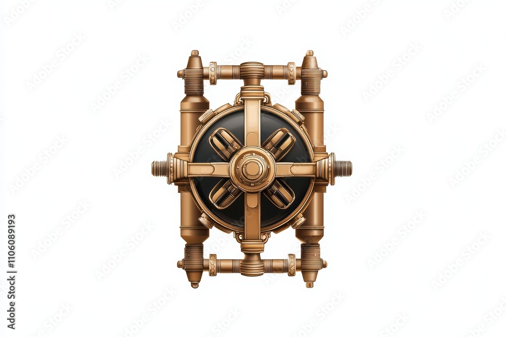 Obraz premium A detailed illustration of a vintage vault door with intricate designs against a white isolated background.