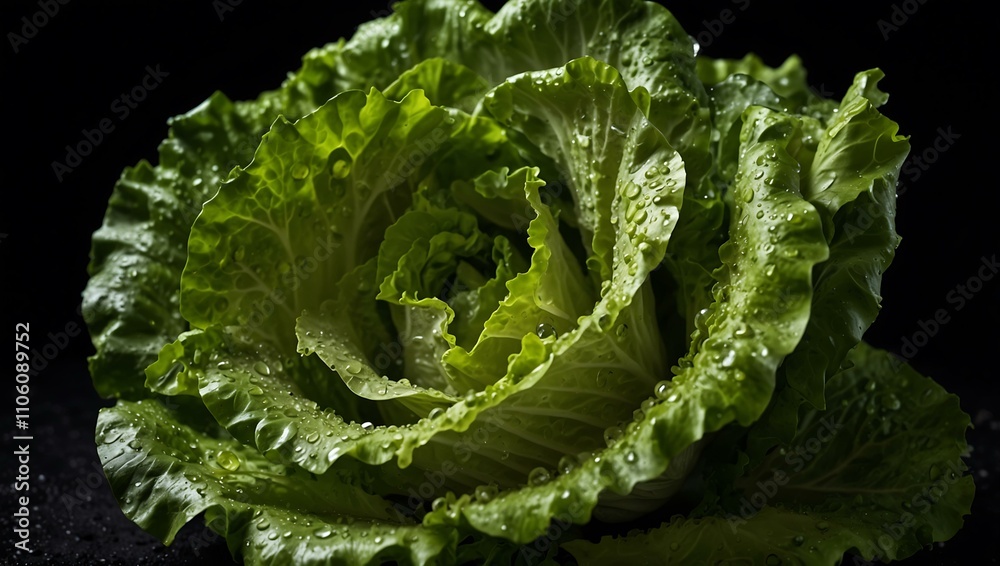 Fresh lettuce with water droplets on a black background. Fresh lettuce with water droplets on a black background.