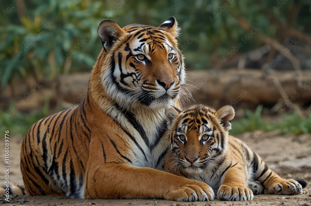Obraz premium Mother Tiger Hugging Her Baby in the Wild