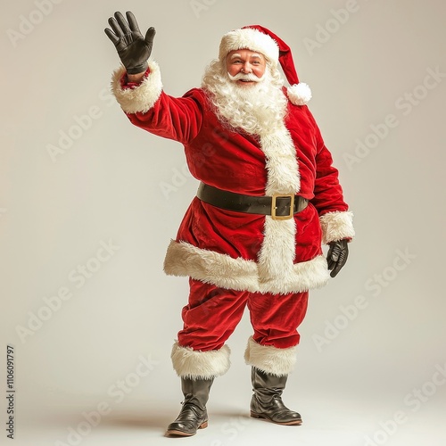 Cheerful Santa Claus in a Full Body Pose Waving Warmly for the Holidays