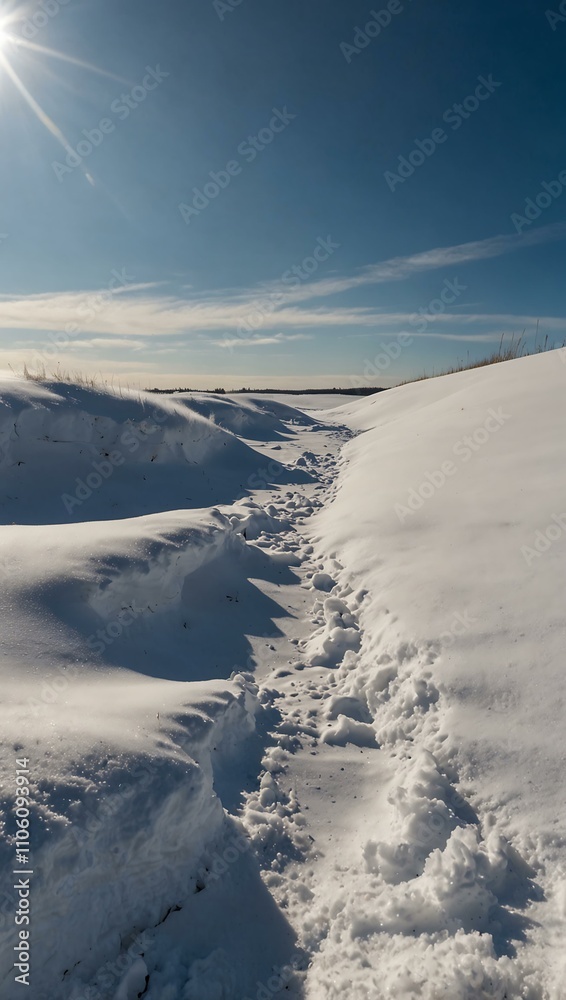 Fresh snowdrifts under a clear sky. Fresh snowdrifts under a clear sky.