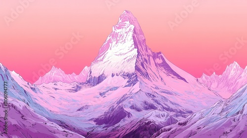 Majestic view of Ama Dablam and snow peaks glowing in beautiful light after sunset in Nepal