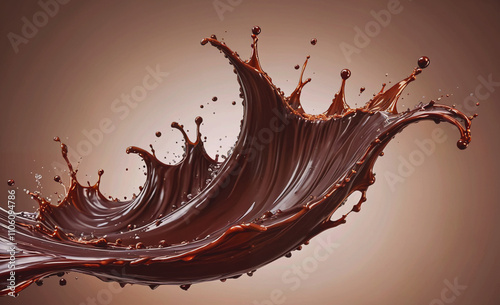 Delicious chocolate wave with a splash of chocolate. The wave is brown and has a splash of chocolate, making it look like a delicious treat photo