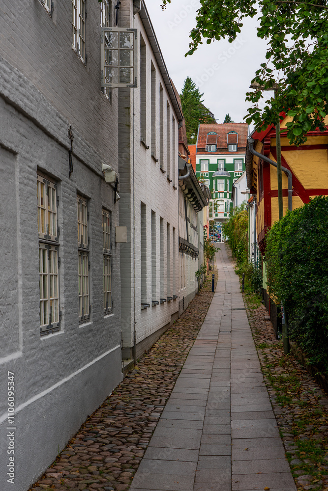 Obraz premium View of the houses in old town of Flensburg, Germany.