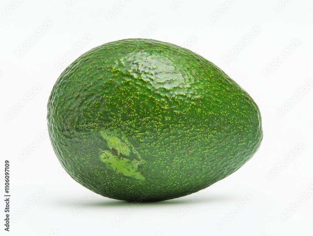 Freshly Harvested Organic Avocado with Smooth Green Skin on White Background Freshly Harvested Organic Avocado with Smooth Green Skin on White Background