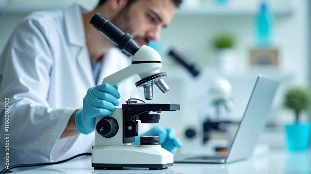 scientist looking through microscope scientist looking through microscope