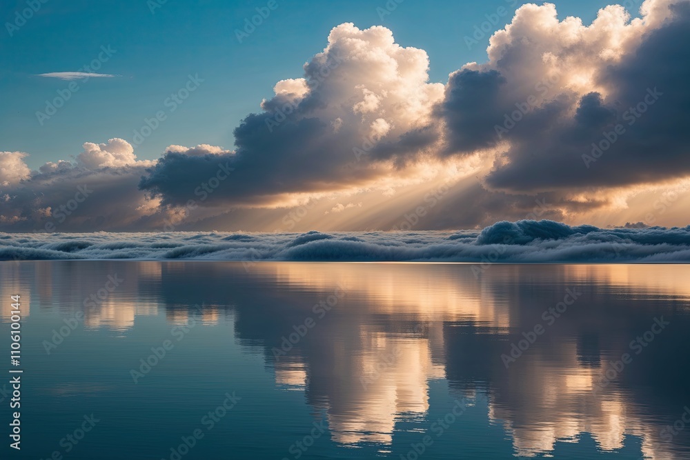Fototapeta premium Stunning Three Dimensional Morning Cloud Reflections on Smooth Surfaces with Silky Textures
