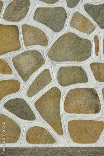 Background of stone floor texture. Traditional cobblestone white painted pattern pavement