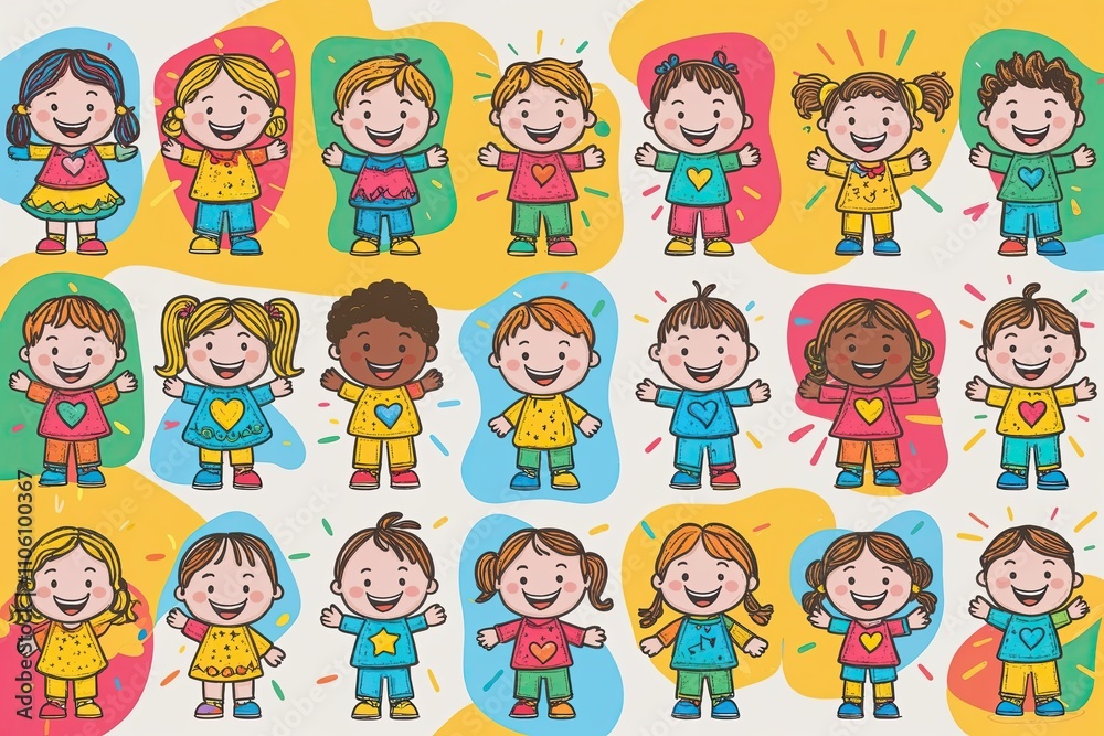 Playful Child Character Icon Set with Vibrant Doodle Illustrations and Joyful Themes Playful Child Character Icon Set with Vibrant Doodle Illustrations and Joyful Themes