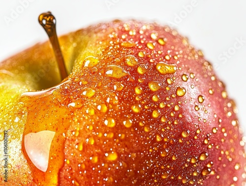 Ripe Apple with Dripping Honey in Extreme Close up with Vibrant Colors and Textures